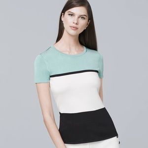 WHBM Short Sleeve Colorblock Sweater Top, Size S, NWT